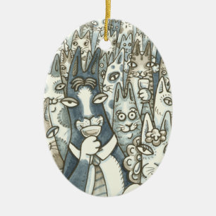 Hiss N' Fitz CAT PARTY CHRISTMAS ORNAMENT Oval