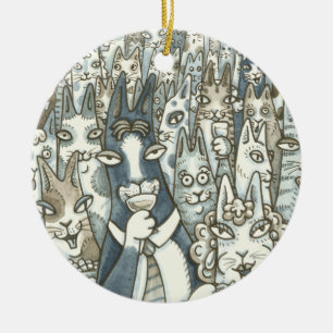 Hiss N' Fitz CAT PARTY CHRISTMAS ORNAMENT Round