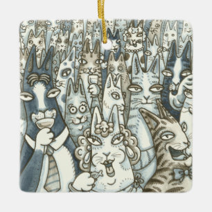 Hiss N' Fitz CAT PARTY CHRISTMAS ORNAMENT Square