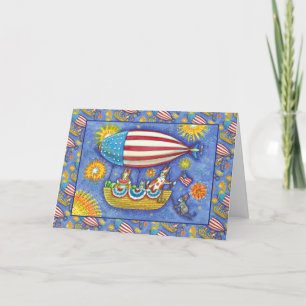 HISS N' FITZ CATS 4TH OF JULY ZEPPELIN Funny Holiday Card