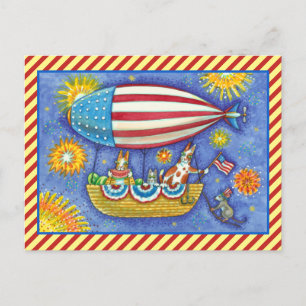 HISS N' FITZ CATS 4TH OF JULY ZEPPELIN Funny Holiday Postcard