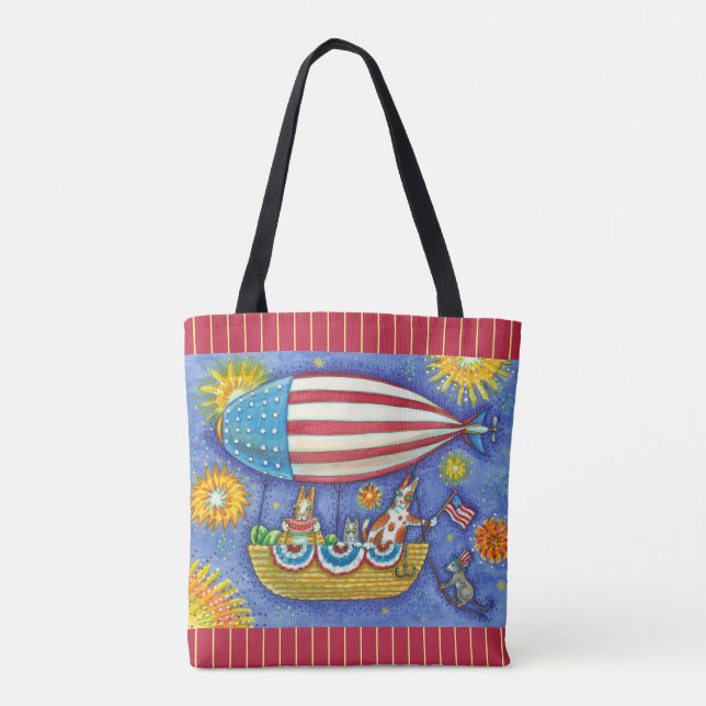 HISS N' FITZ CATS 4TH OF JULY ZEPPELIN Funny Tote Bag (Back)