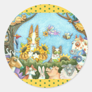 HISS N' FITZ CATS AND MENAGERIE OF FRIENDS, FUNNY CLASSIC ROUND STICKER