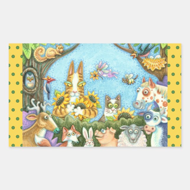 HISS N' FITZ CATS AND MENAGERIE OF FRIENDS, FUNNY RECTANGULAR STICKER (Front)