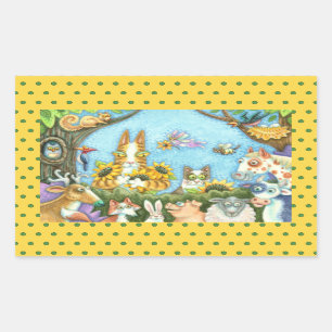 HISS N' FITZ CATS AND MENAGERIE OF FRIENDS, FUNNY RECTANGULAR STICKER