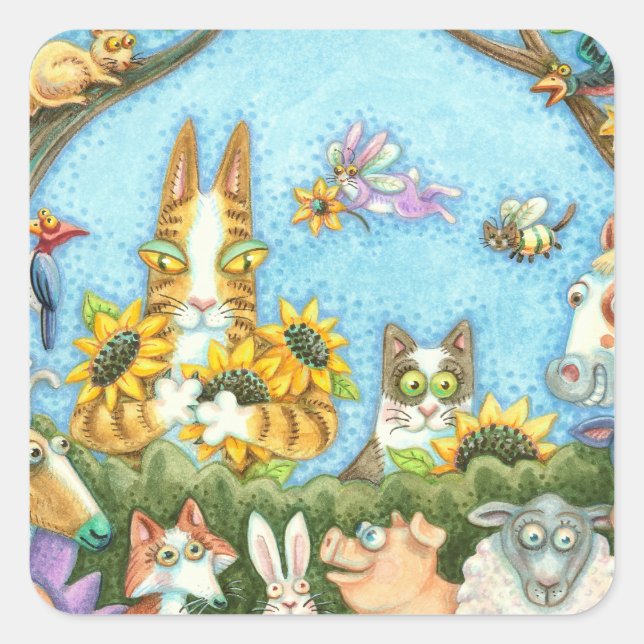 HISS N' FITZ CATS AND MENAGERIE OF FRIENDS, FUNNY SQUARE STICKER (Front)