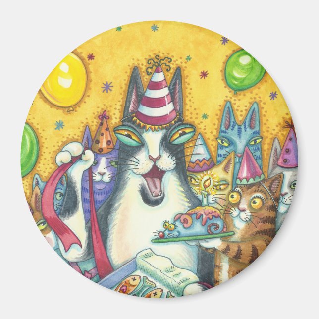 Hiss N' Fitz Cats BIRTHDAY MAGNET Round *Customise (Front)