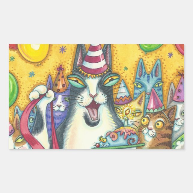 Hiss N' Fitz Cats BIRTHDAY STICKERS Rectangle (Front)