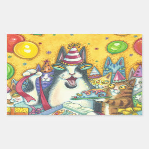 Hiss N' Fitz Cats BIRTHDAY STICKERS Rectangle
