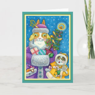 HISS N' FITZ CATS CHRISTMAS SHOPPING, FEATHER TREE HOLIDAY CARD