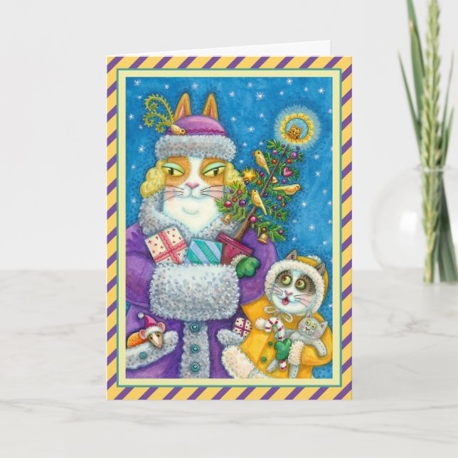 HISS N' FITZ CATS CHRISTMAS SHOPPING, FEATHER TREE HOLIDAY CARD (Front)