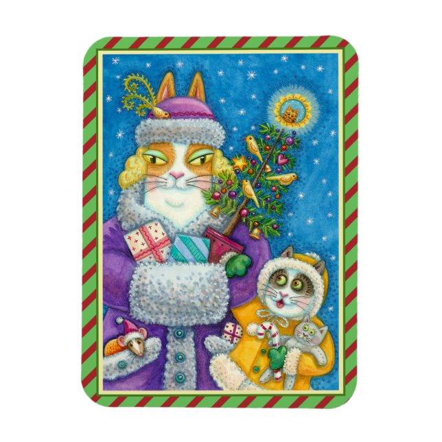 HISS N' FITZ CATS CHRISTMAS SHOPPING, FEATHER TREE MAGNET (Vertical)