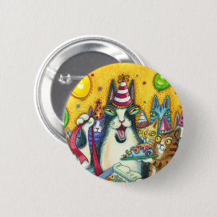 HISS N' FITZ CATS, KITTENS, MICE, FUNNY BIRTHDAY 6 CM ROUND BADGE