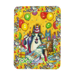 HISS N' FITZ CATS, KITTENS, MICE, FUNNY BIRTHDAY MAGNET