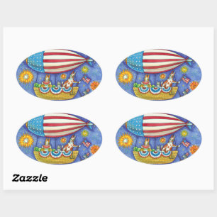 HISS N' FITZ CATS & MOUSE IN 4TH OF JULY ZEPPELIN OVAL STICKER