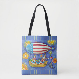 HISS N' FITZ CATS & MOUSE IN 4TH OF JULY ZEPPELIN TOTE BAG
