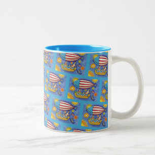 HISS N' FITZ CATS & MOUSE IN 4TH OF JULY ZEPPELIN Two-Tone COFFEE MUG