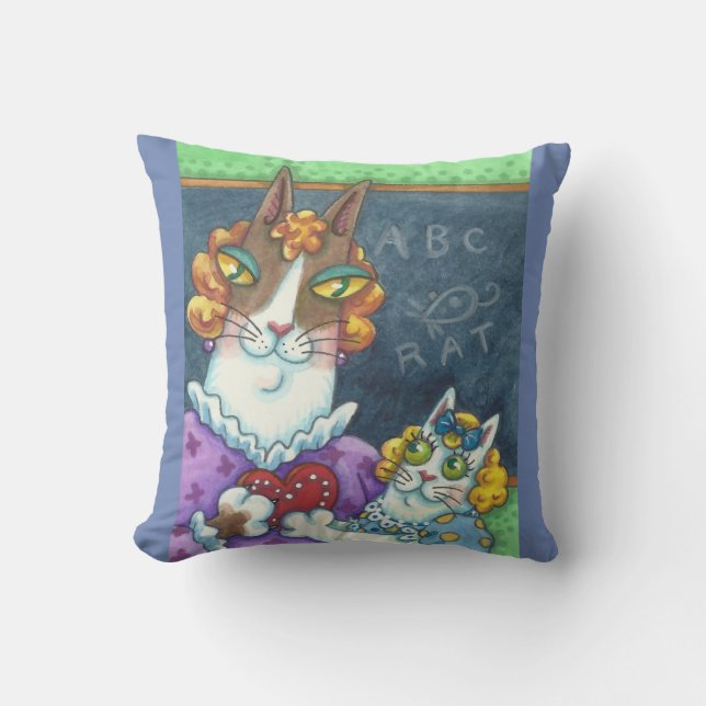 Hiss N' Fitz Cats TEACHER'S VALENTINE THROW PILLOW (Front)