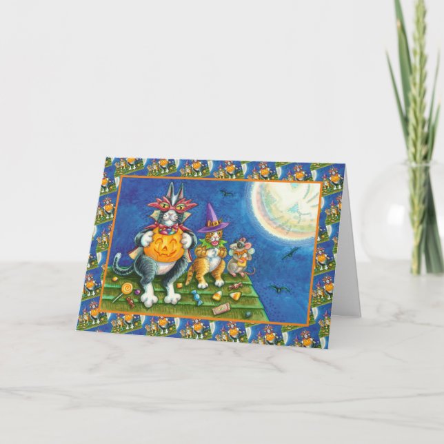 HISS N' FITZ CATS, TRICK OR TREAT FUNNY HALLOWEEN HOLIDAY CARD (Front)
