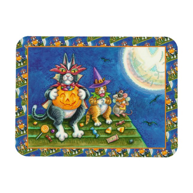 HISS N' FITZ CATS, TRICK OR TREAT FUNNY HALLOWEEN MAGNET (Horizontal)