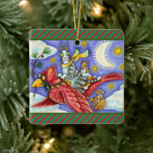 HISS N' FITZ FUNNY CATS, GIANT CHRISTMAS CARDINAL CERAMIC ORNAMENT