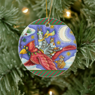 HISS N' FITZ FUNNY CATS, GIANT CHRISTMAS CARDINAL CERAMIC TREE DECORATION