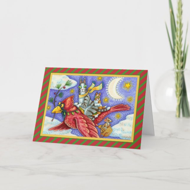HISS N' FITZ FUNNY CATS, GIANT CHRISTMAS CARDINAL  HOLIDAY CARD (Front)