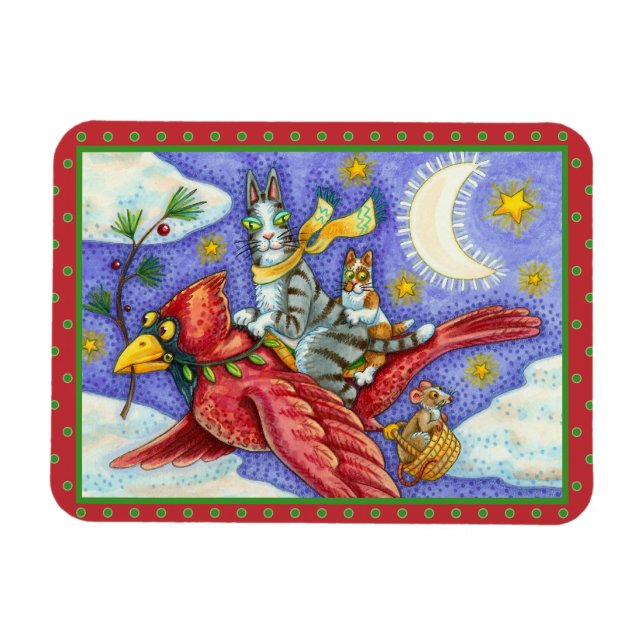 HISS N' FITZ FUNNY CATS, GIANT CHRISTMAS CARDINAL  MAGNET (Horizontal)