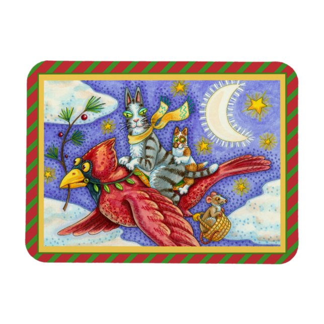 HISS N' FITZ FUNNY CATS, GIANT CHRISTMAS CARDINAL  MAGNET (Horizontal)