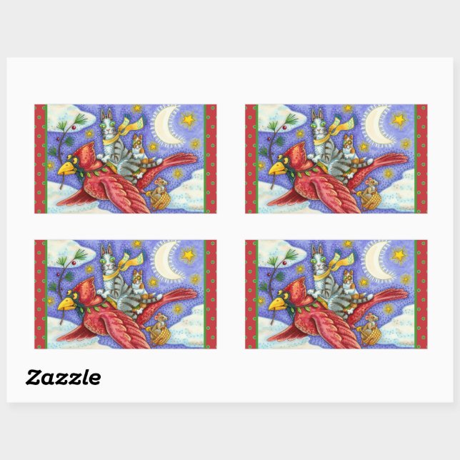 HISS N' FITZ FUNNY CATS, GIANT CHRISTMAS CARDINAL  RECTANGULAR STICKER (Sheet)