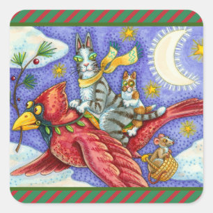 HISS N' FITZ FUNNY CATS, GIANT CHRISTMAS CARDINAL  SQUARE STICKER