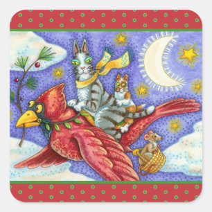 HISS N' FITZ FUNNY CATS, GIANT CHRISTMAS CARDINAL SQUARE STICKER