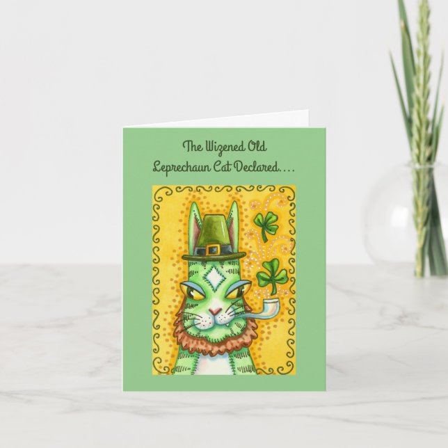 HISS N' FITZ LEPRECHAUN, ST. PADDY'S DAY FUNNY CAT HOLIDAY CARD (Front)
