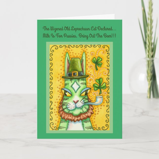 HISS N' FITZ LEPRECHAUN, ST. PADDY'S DAY FUNNY CAT HOLIDAY CARD (Front)