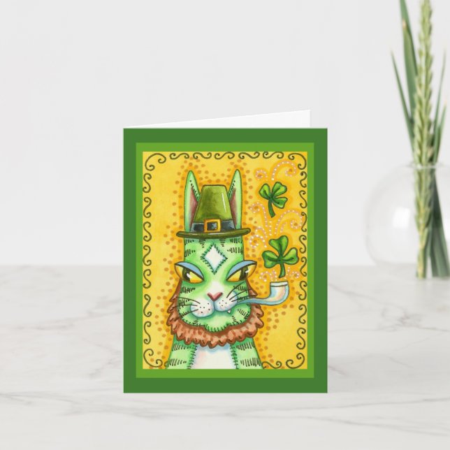HISS N' FITZ LEPRECHAUN, ST. PADDY'S DAY FUNNY CAT HOLIDAY CARD (Front)