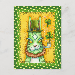 HISS N' FITZ LEPRECHAUN, ST. PADDY'S DAY FUNNY CAT HOLIDAY POSTCARD