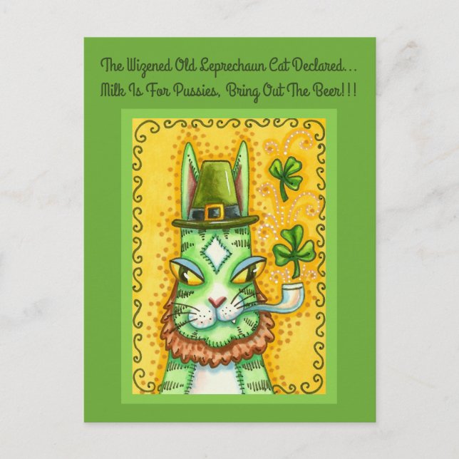 HISS N' FITZ LEPRECHAUN, ST. PADDY'S DAY FUNNY CAT HOLIDAY POSTCARD (Front)