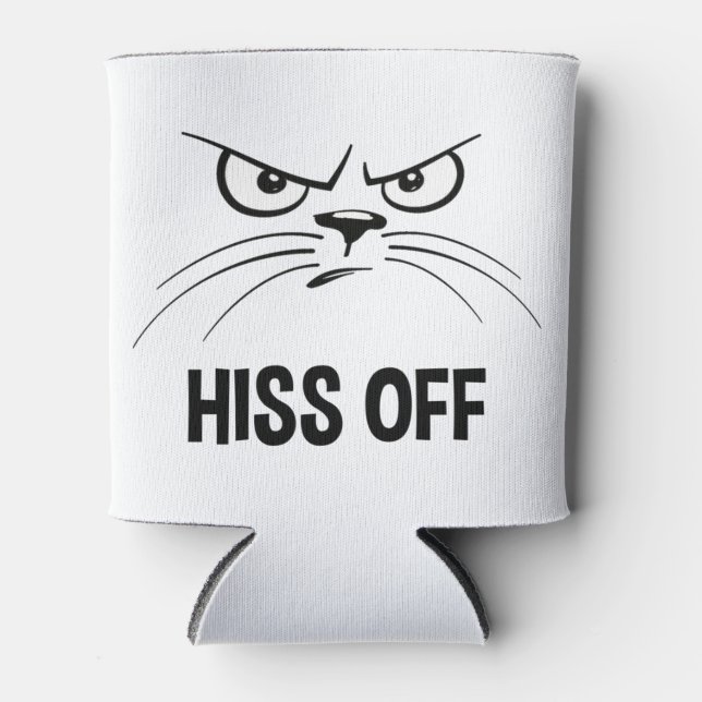 Hiss Off Funny Angry Cat Can Cooler (Front)