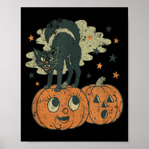 Hissing Black Cat Tee Retro Vintage Halloween Poster