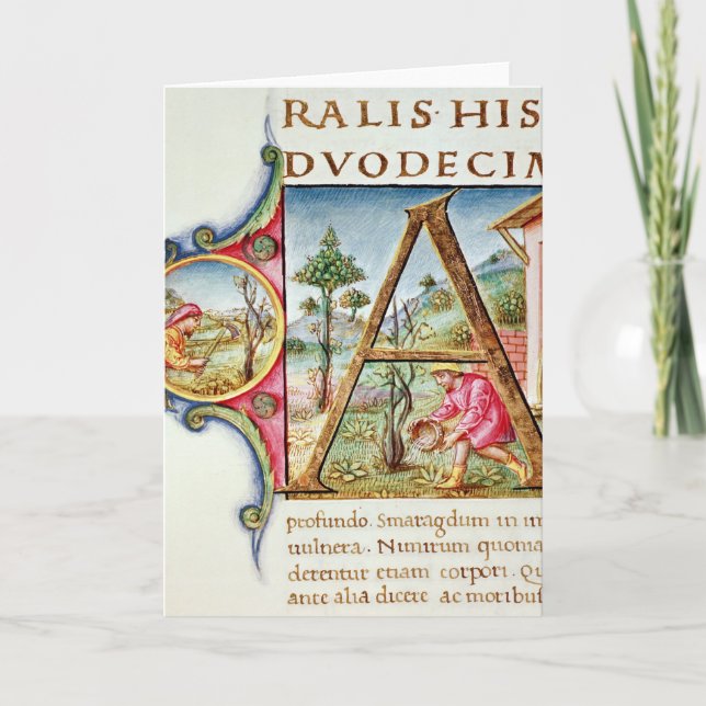 Historiated initial 'A' depicting Note Card (Front)