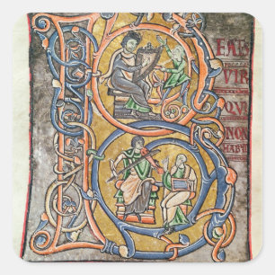 Historiated initial 'B' depicting King David Square Sticker