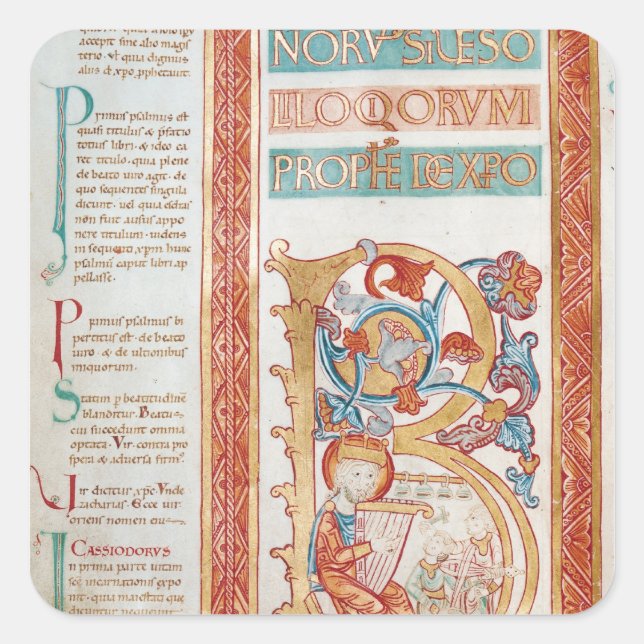 Historiated initial 'B' depicting King David Square Sticker (Front)