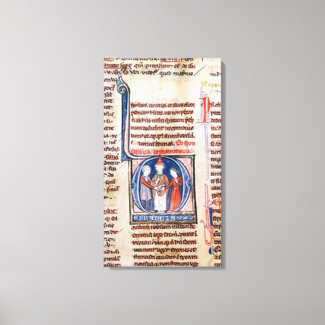 Historiated initial 'D' depicting a marriage Canvas Print (Front)
