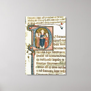 Historiated initial 'D' depicting a priest Canvas Print