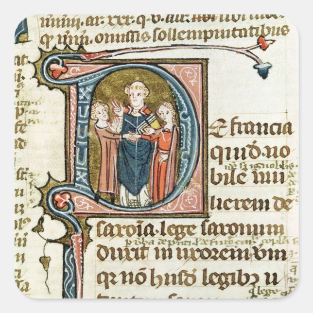 Historiated initial 'D' depicting a priest Square Sticker (Front)