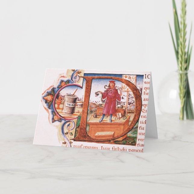 Historiated initial 'D' depicting an apothecary Note Card (Front)