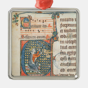 Historiated initial depicting King David playing Metal Tree Decoration