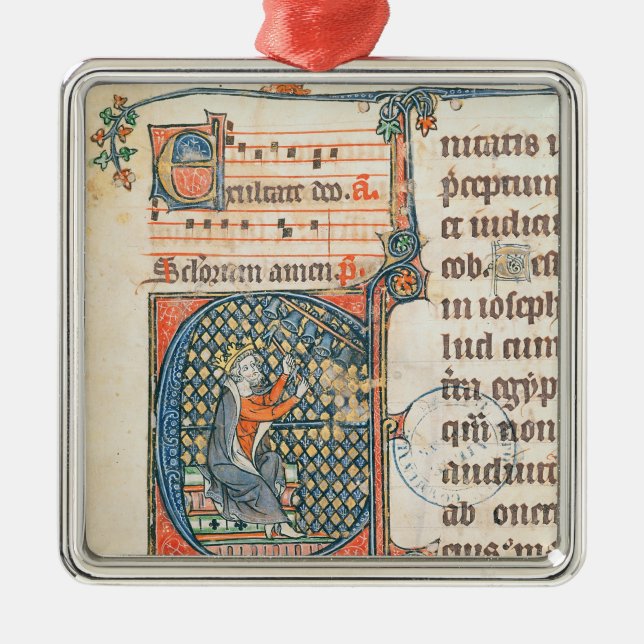 Historiated initial depicting King David playing Metal Tree Decoration (Front)