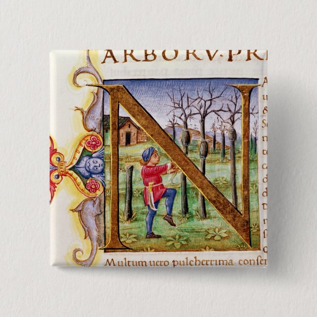 Historiated Initial 'N' 15 Cm Square Badge (Front)
