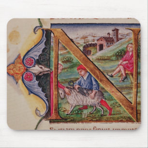 Historiated initial 'N' depicting sheep Mouse Mat